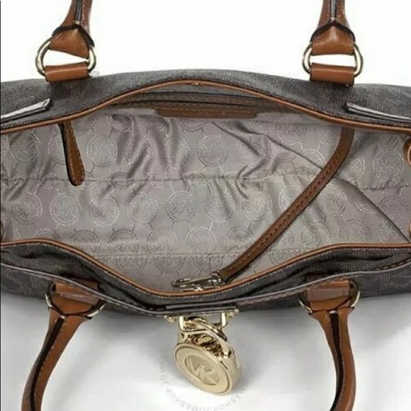 Michael Michael Kors Leather Hamilton Logo Tote Satchel Signature Monogram Bag - Picture 7 of 12